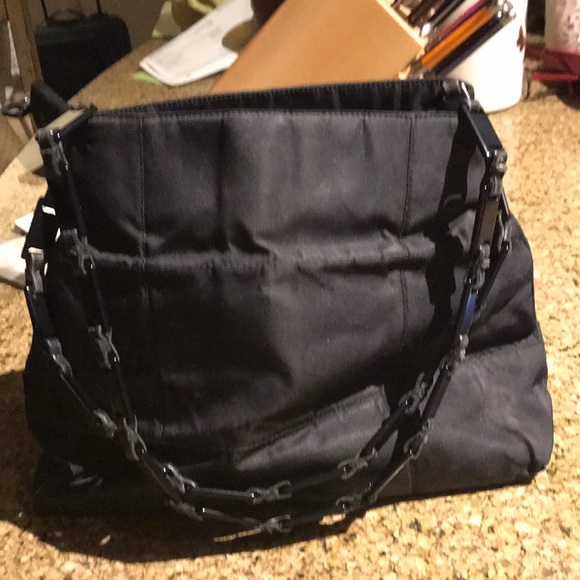 Prada Handbags - PRADA nylon shoulder bag w/ leather lucite tabs